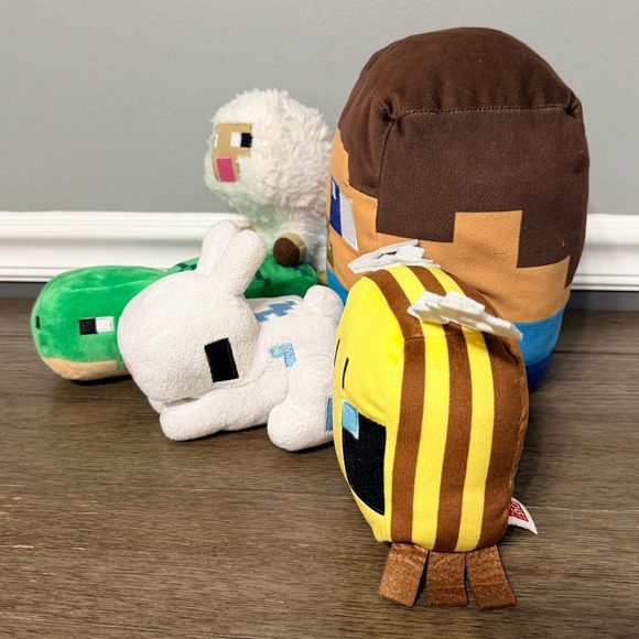Minecraft Steve, Bee, Turtle, Sheep & Rabbit Plush Lot - Picture 2 of 5